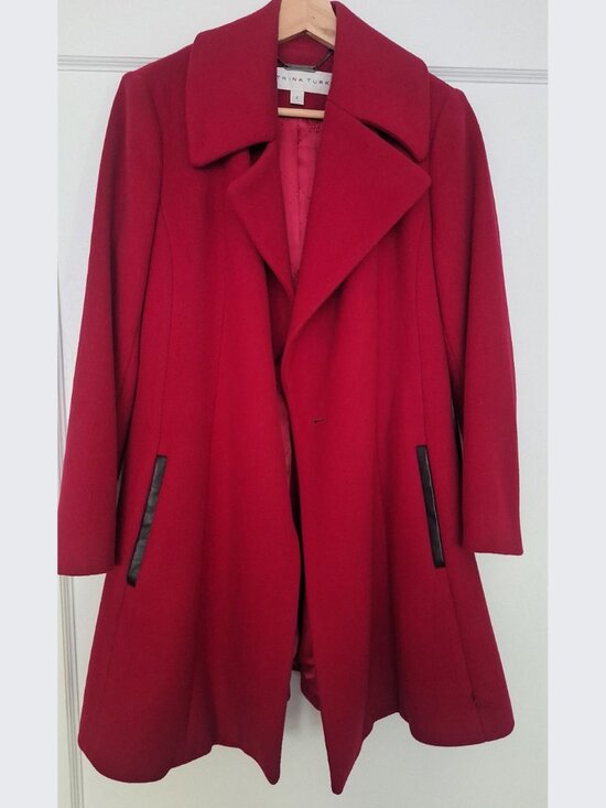 Trina Turk Jackets & Blazers - Trina Turk Red Lambswool Wrap Coat with Faux Leather Wrap Belt